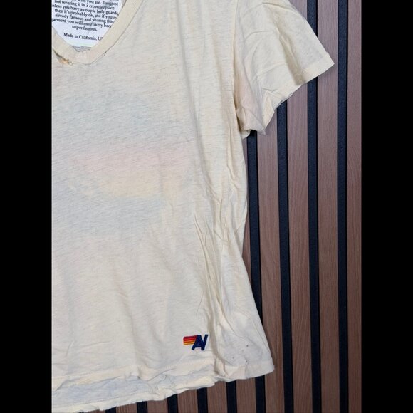 Aviator Nation T Shirt Medium Womens Ivory Malibu Short Sleeve Distressed - Picture 7 of 10